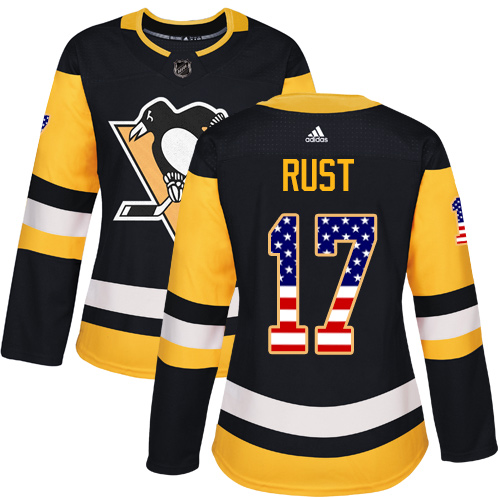 Adidas Penguins #17 Bryan Rust Black Home Authentic USA Flag Women's Stitched NHL Jersey